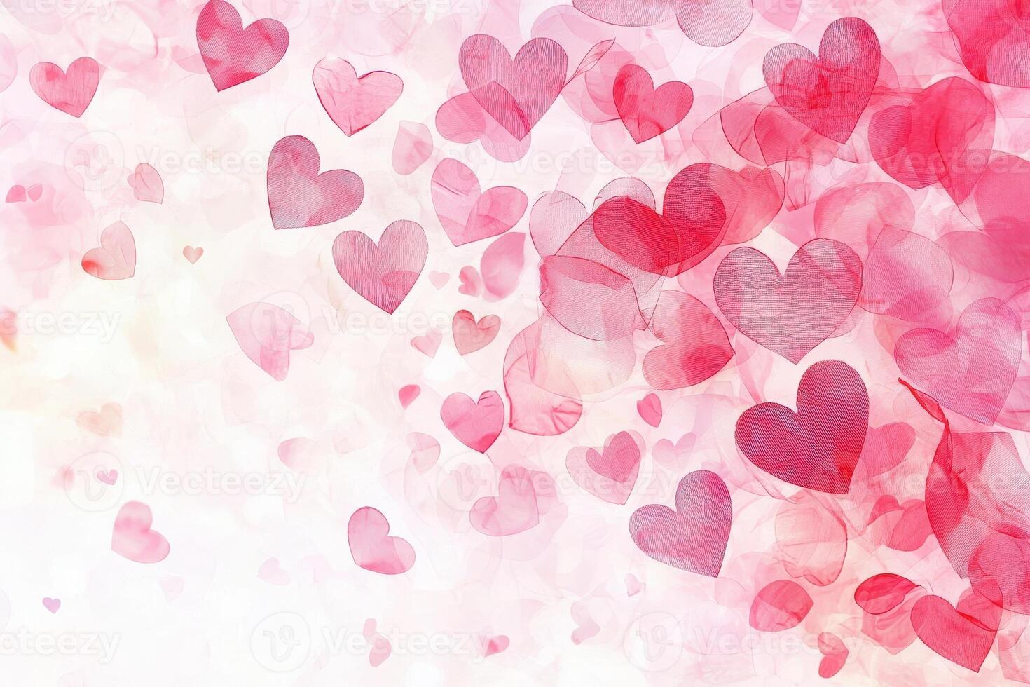 Colorful heart shapes cascade gently in a soft pastel background, creating a romantic atmosphere perfect for a celebration. The setting evokes feelings of love and joy. photo