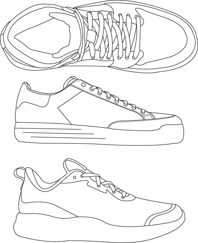 Set of shoes icon isolated Running shoes line and icon, sneakers in different styles, Flat Silhouette Shoes or Sneakers Icon Set Isolated vector