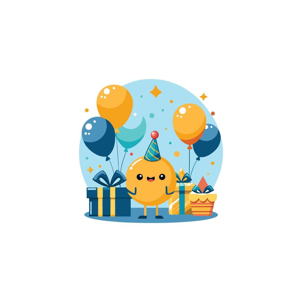 Cute Birthday Balloon Party Cartoon Icon Illustration Holiday Object Icon Concept Isolated vector