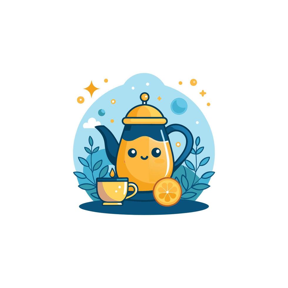 Tea Time Cartoon Illustration. Flat Cartoon Style vector