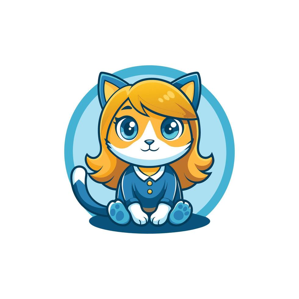 Cute Cat Girl Sitting Cartoon Icon Illustration Animal Nature Icon Concept Isolated Premium vector