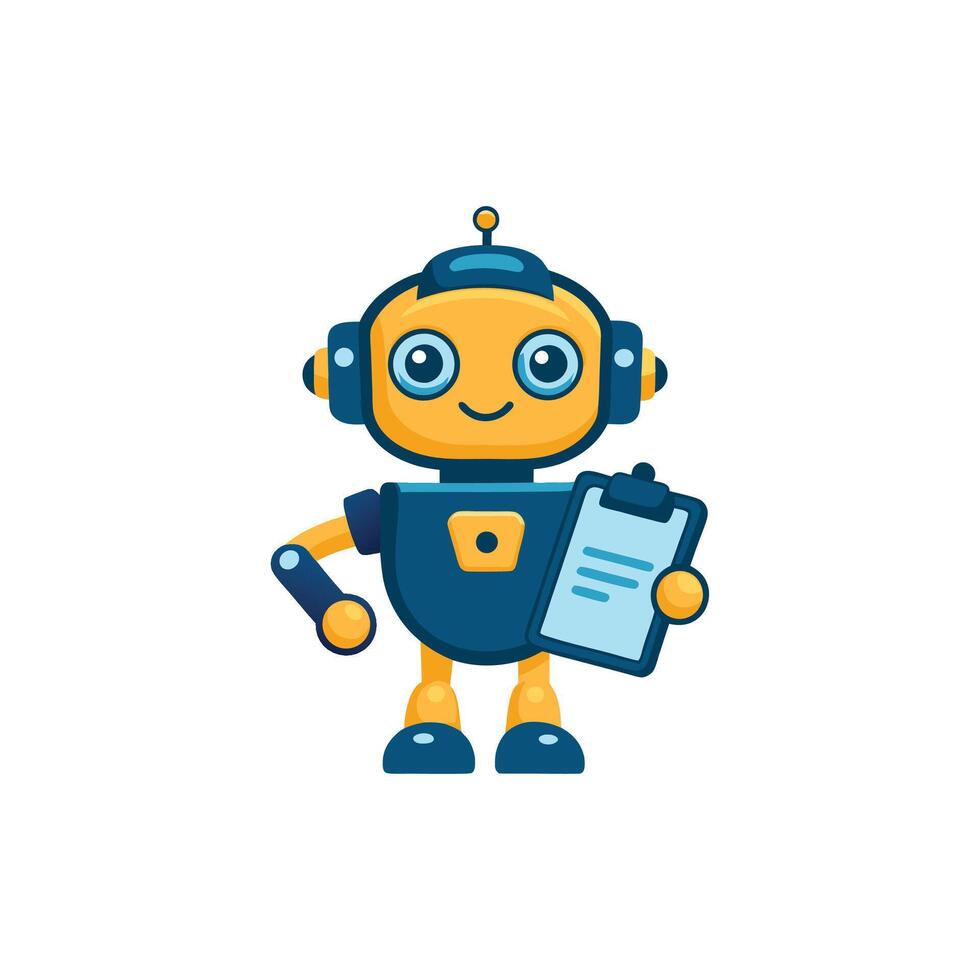 Cute Robot Holding Clipboard Cartoon Icon Illustration Science Technology Icon Isolated vector