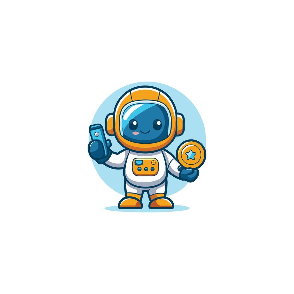 Cute Astronaut Waving Hand On Game Controller Cartoon Icon Illustration. Technology Science Icon Concept Isolated Premium. Flat Cartoon Style vector