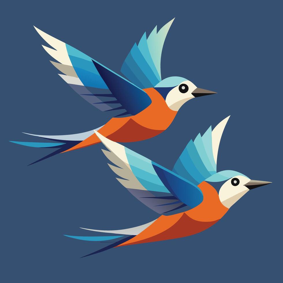 Three Birds Flying in the Sky Minimalist Illustration Design. vector