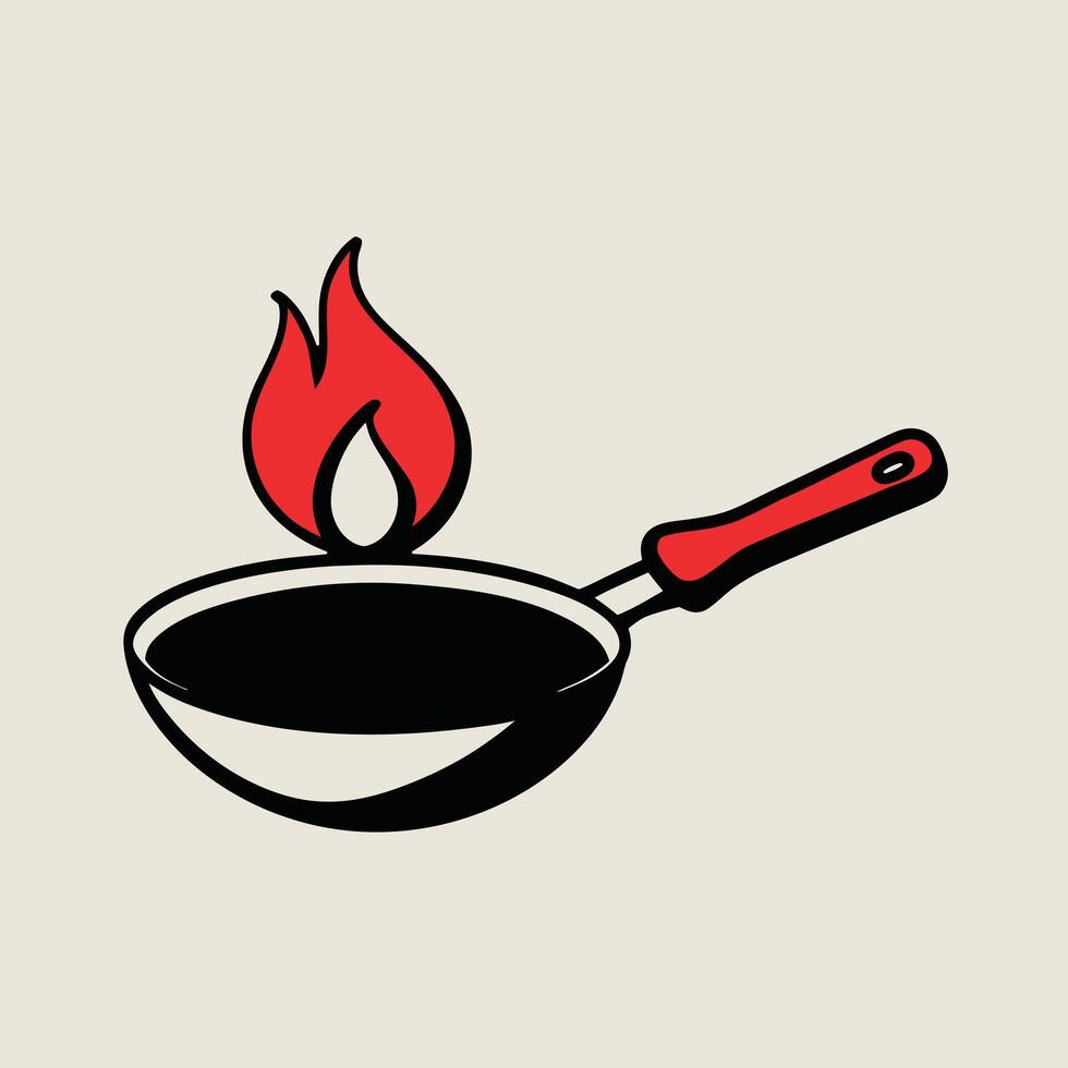 Pan with Flame and Spoon Icon Cooking Illustration vector