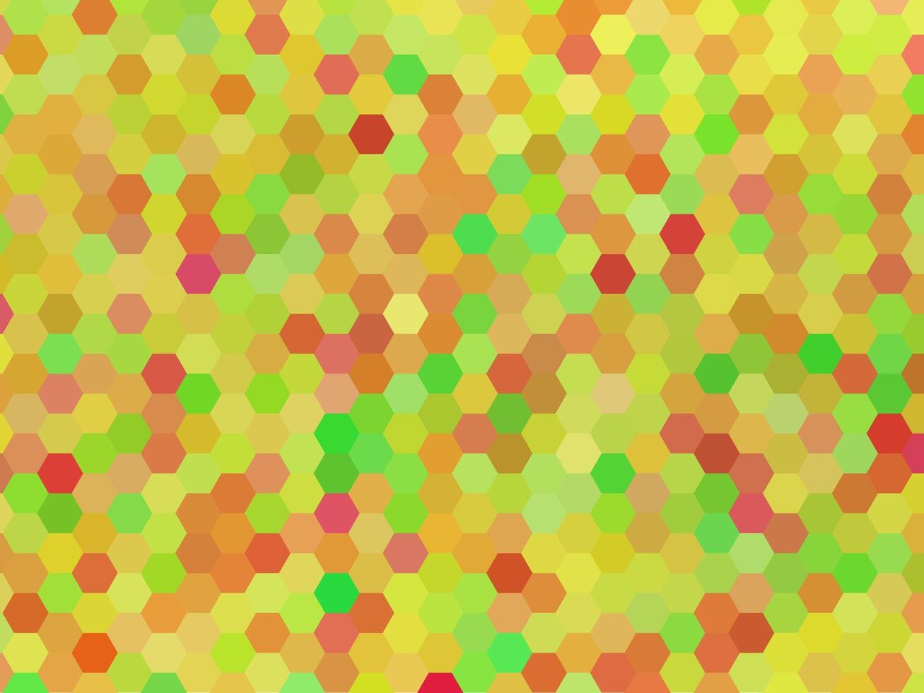 a colorful abstract background composed of hexagonal patterns in various shades of yellow, green, red, and orange. The vibrant mosaic-like design gives a sense of warmth and energy. vector