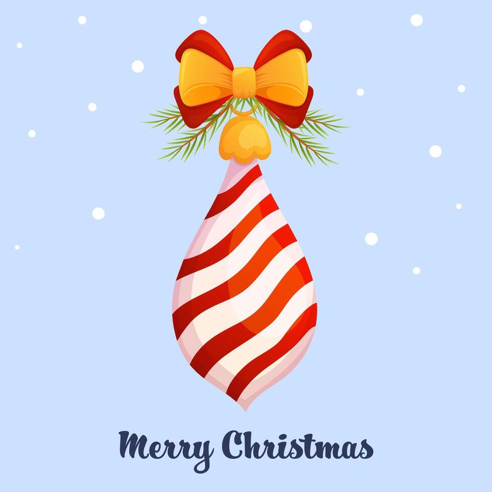 Happy holidays greeting card with Christmas bauble decorated with bow and christmas tree branch. vector