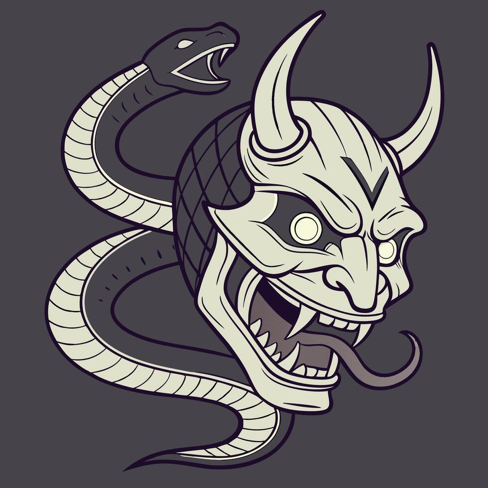 Vintage Japanese Oni Mask Illustration vector