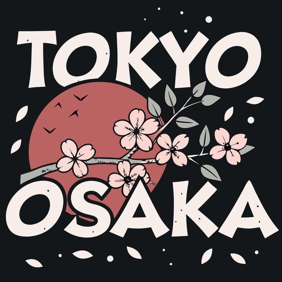 Tokyo Osaka Cherry Blossom T-Shirt Design vector