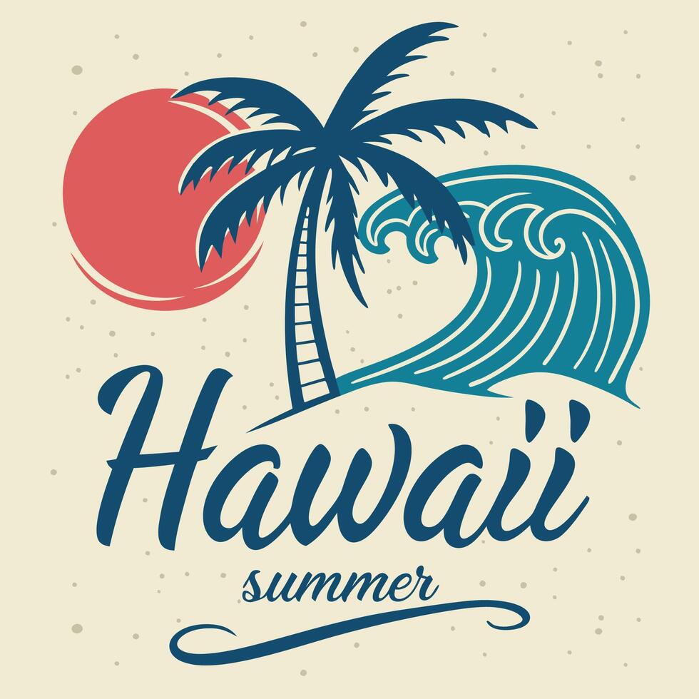 hawaii summer with palm tree and waves T-Shirt Design vector