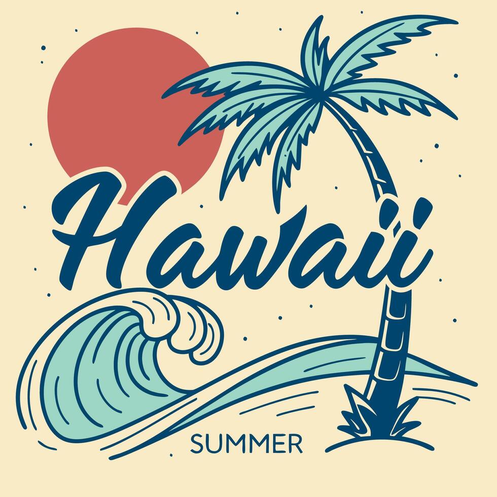 hawaii summer with palm tree T-Shirt Design vector