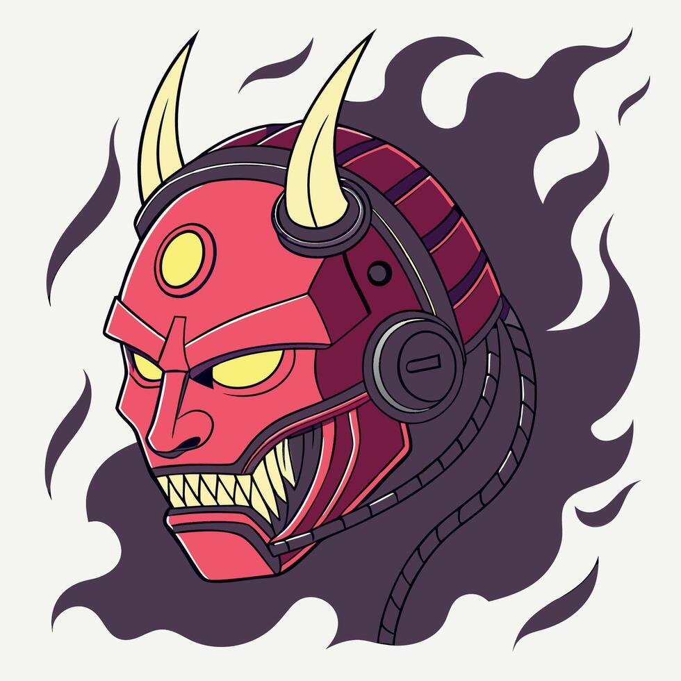 Japanese Demon Robot T-Shirt Design vector