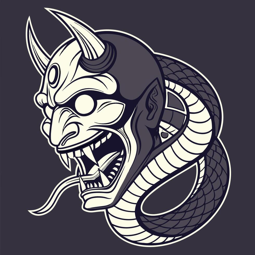 Japanese Demon Mask T-Shirt Art vector