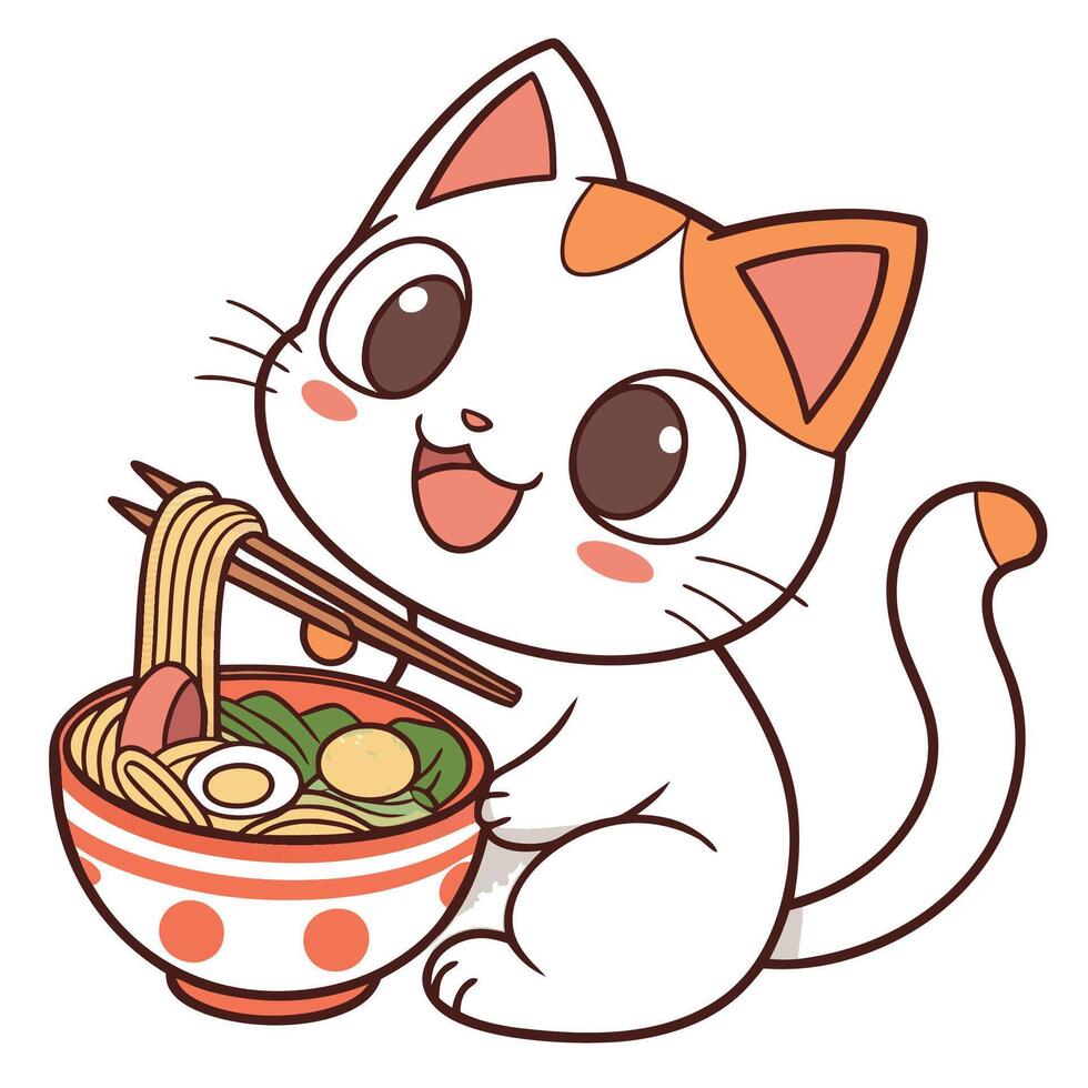 Happy Cat Ramen Bowl Design vector