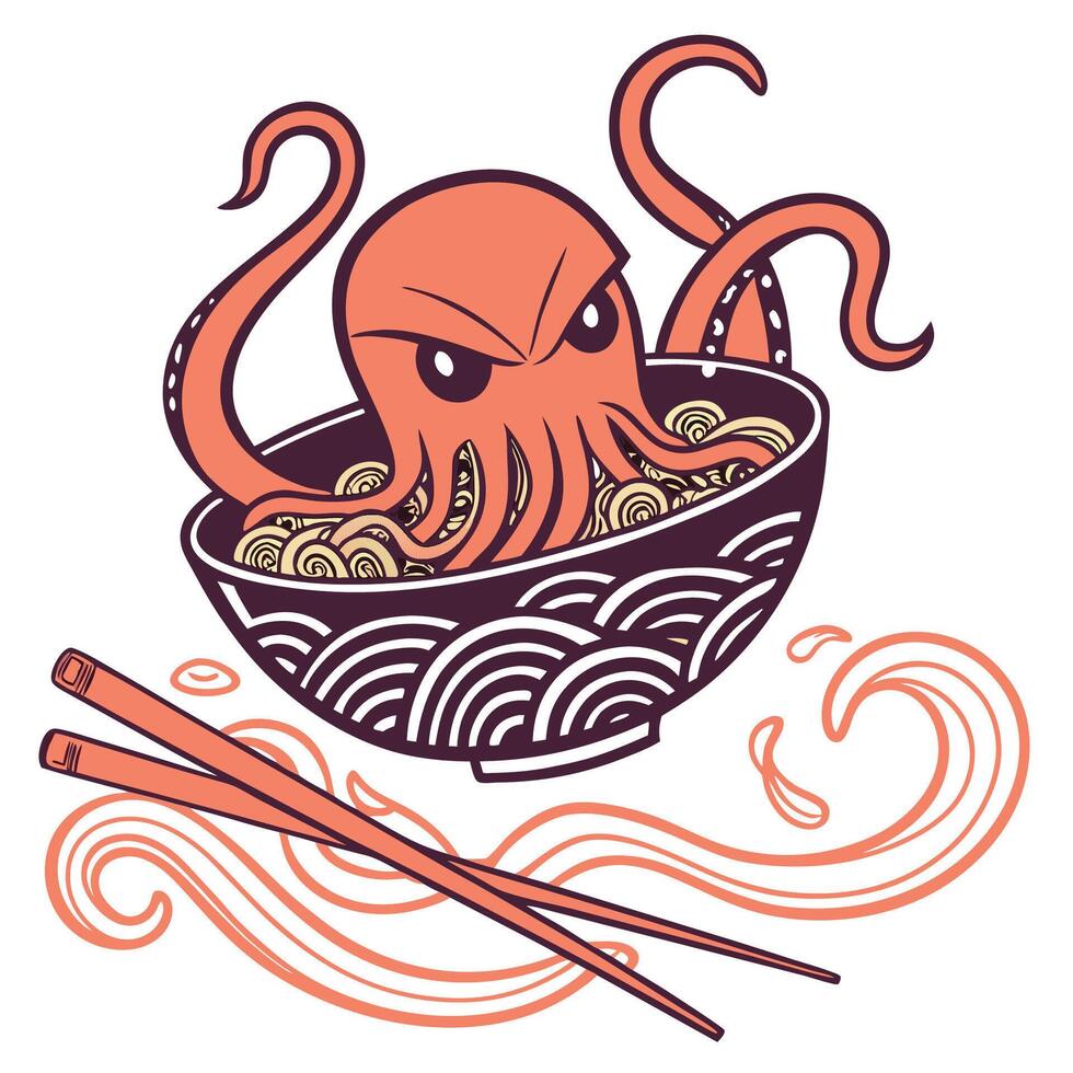 Japanese Noodle Skull T-Shirt Design vector