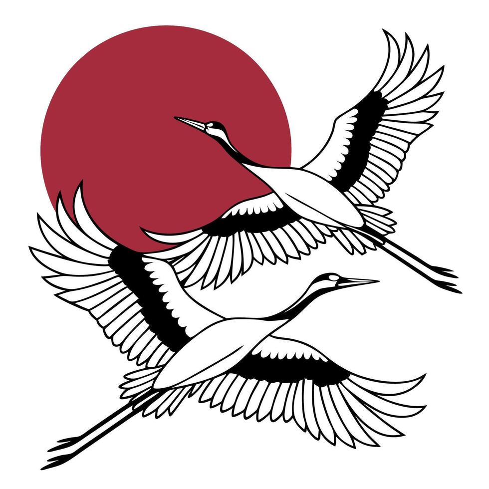 Japanese Cranes Flying Sun Art vector