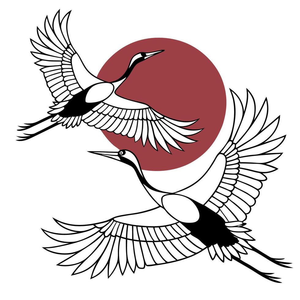 Minimalist Flying Cranes Sun Design vector