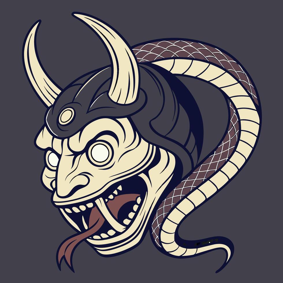 Traditional Oni Mask with Snake vector