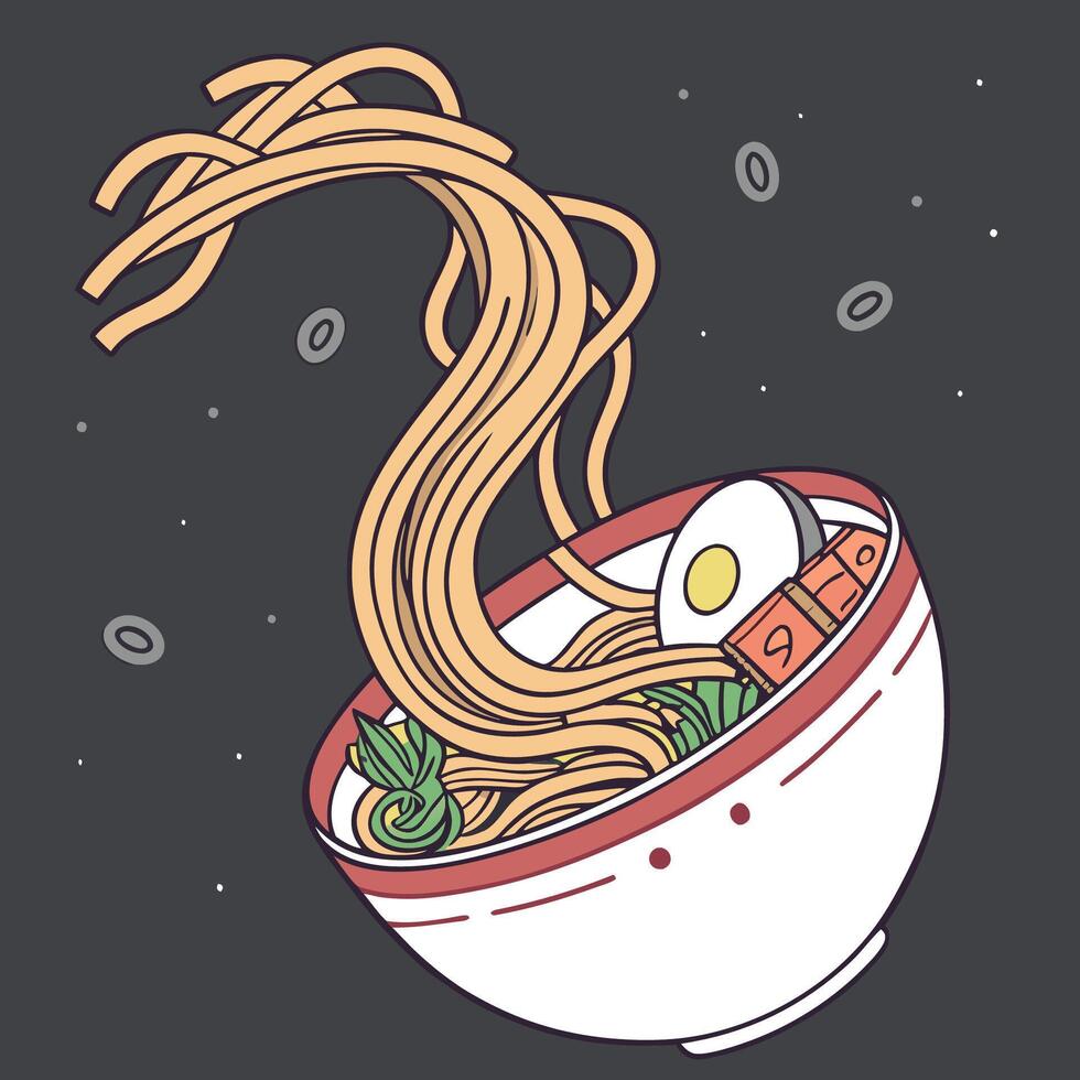 Japanese Noodle Skull T-Shirt Design vector