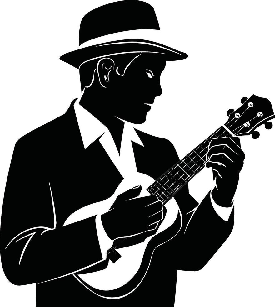 A trendy silhouette of a musician passionately strumming a guitar, exuding energy and style. vector