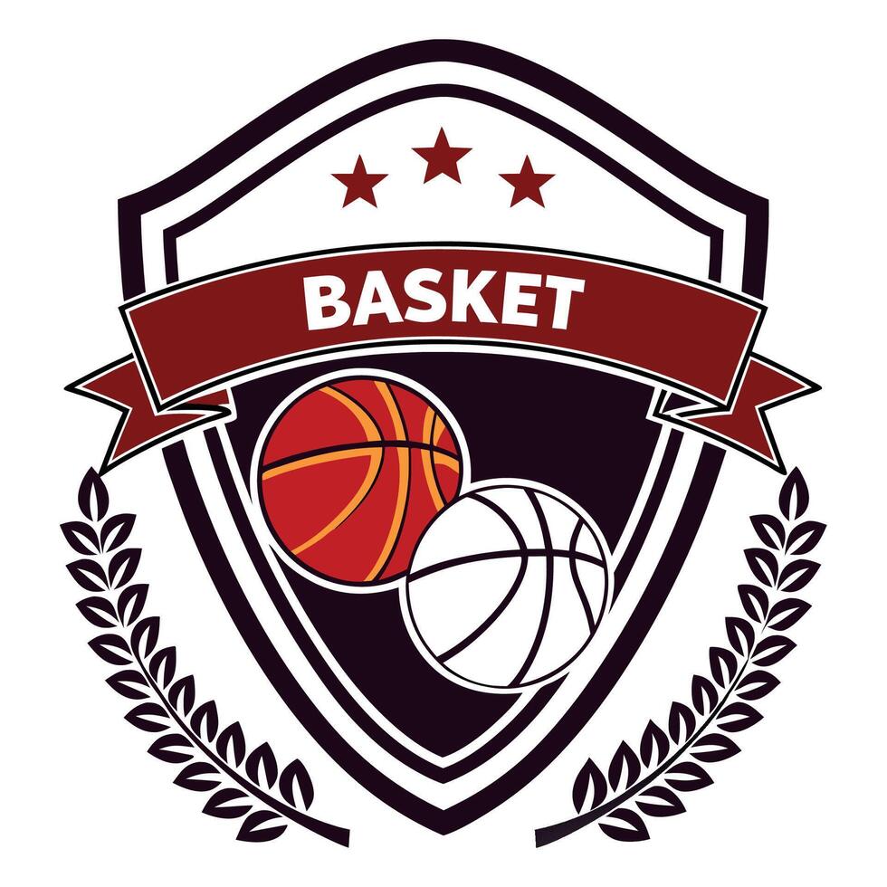basketball badge with two balls and a laurel wreath vector