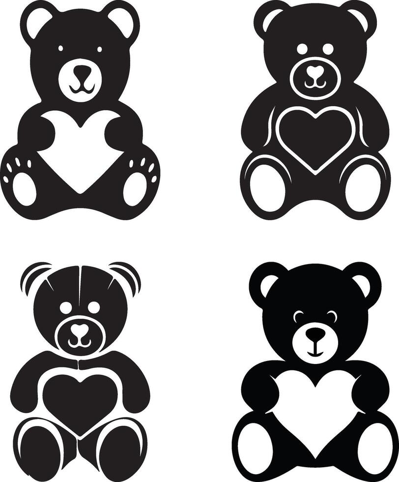 Cute Teddy Bear Heart Silhouette Design vector