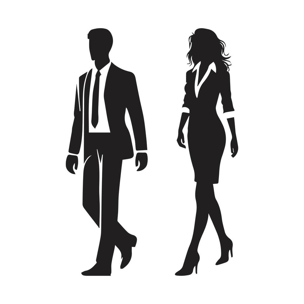 A illustration of an business people man and woman walking silhouettes graphic vector
