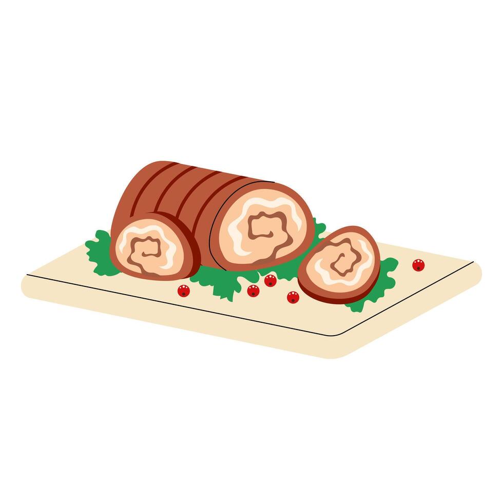Porchetta baked pork. Italian cuisine, food, dish. illustration isolated on white background vector