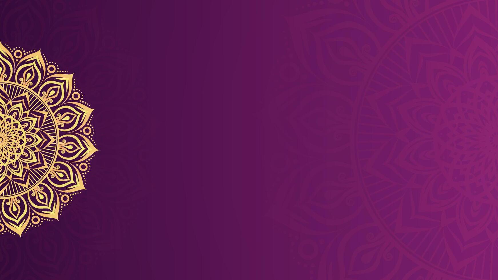 Luxury Gold Mandala Art Design on Vibrant Royal Deep Purple Horizontal Background vector