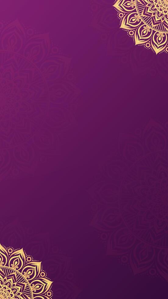 Elegant Royal Vibrant Deep Purple Vertical Background Decorated with Ornate Gold Mandala Patterns vector