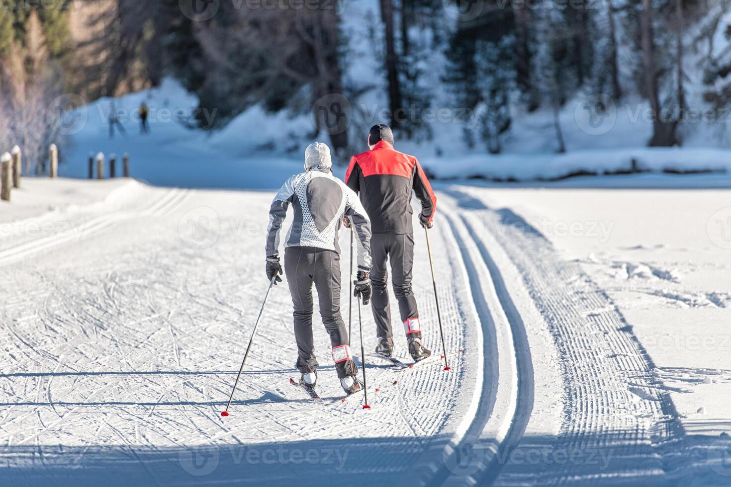 Couple man and woman cross-country skiers photo