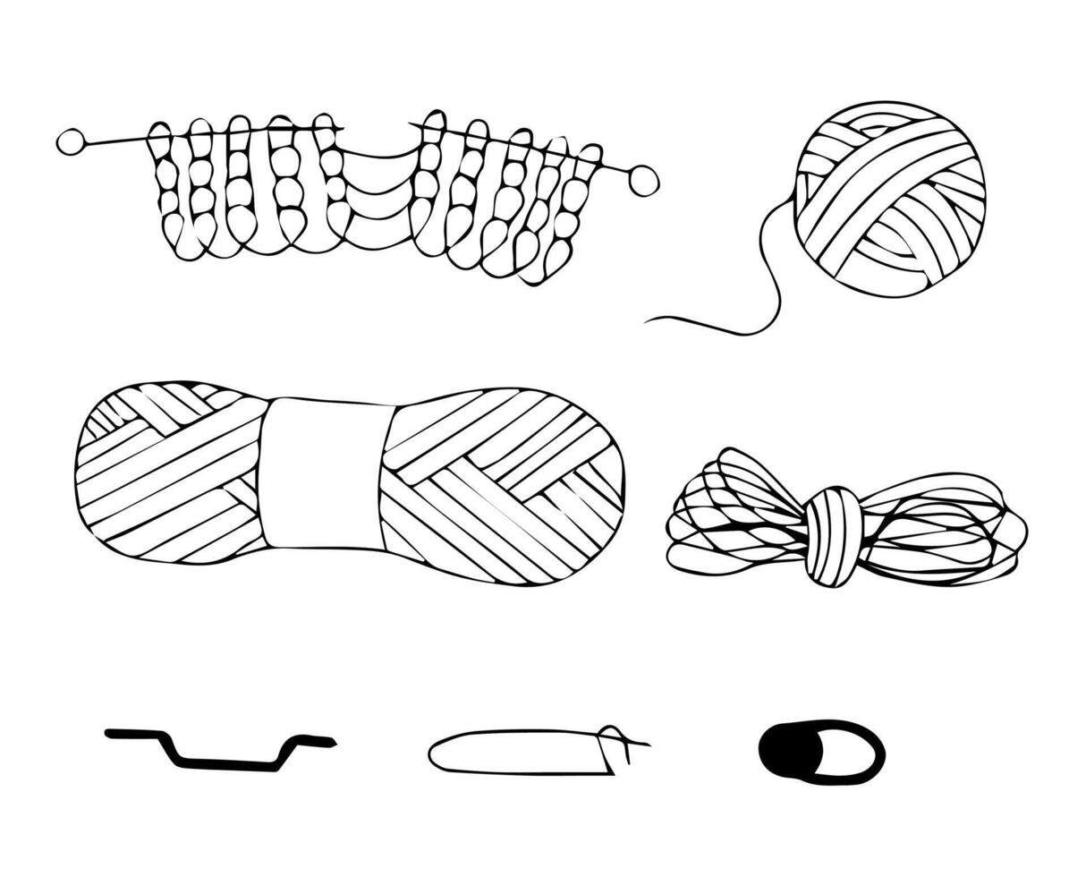 A set of knitting items. vector