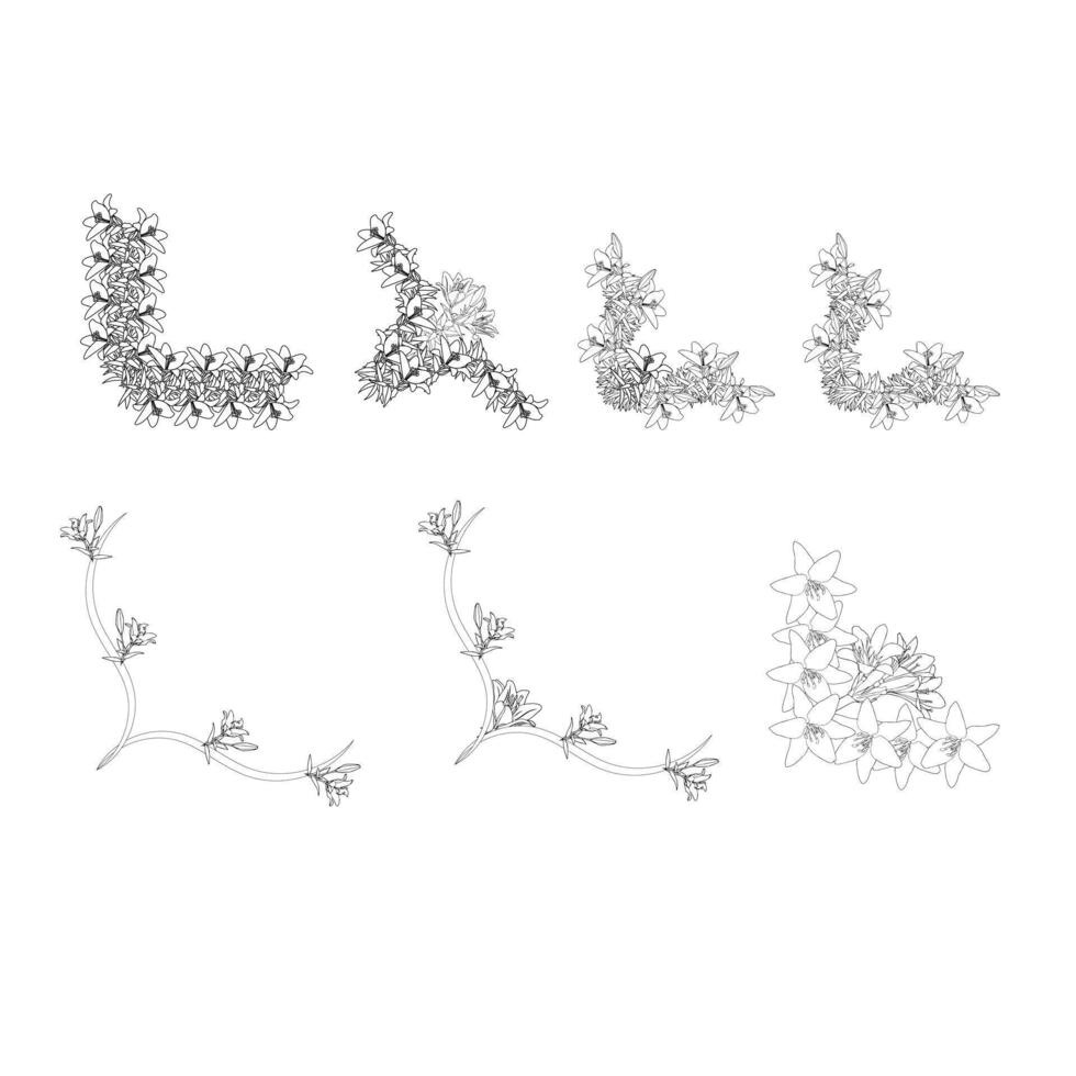 Set of lily corners in doodle style. Elements for your design. illustration isolated on white background. vector
