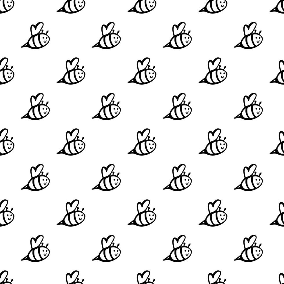 Seamless pattern with happy bees doodle for decorative print, wrapping paper, greeting cards, wallpaper and fabric vector