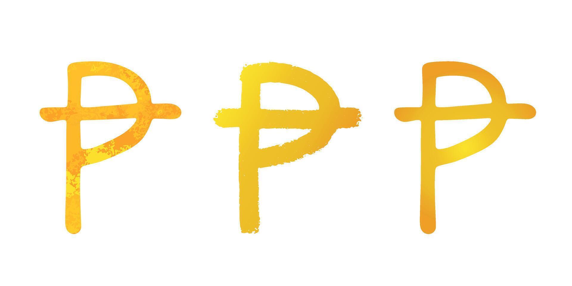Hand drawn peseta gold currency symbol set Brush stroke doodle Single element for design vector