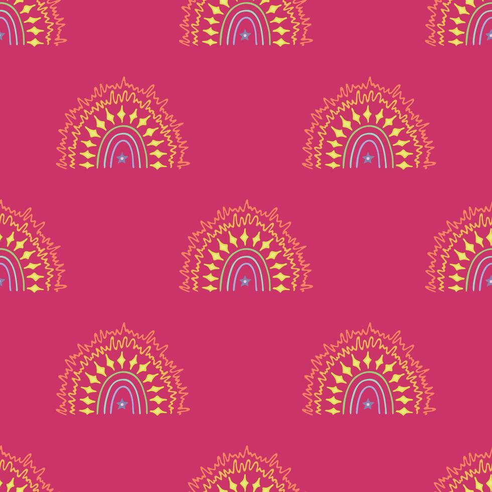 Seamless pattern with rainbow doodle for decorative print, wrapping paper, greeting cards, wallpaper and fabric vector