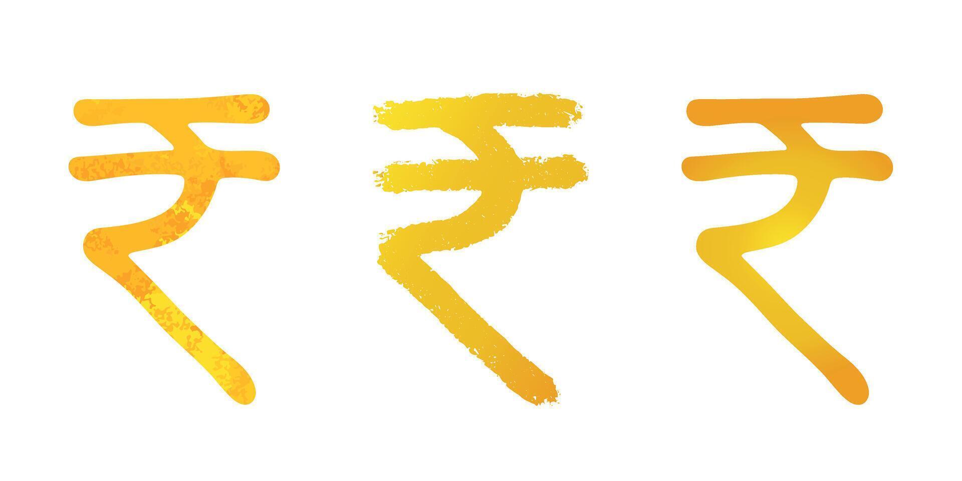 Hand drawn rupee gold currency symbol set Brush stroke doodle Single element for design vector