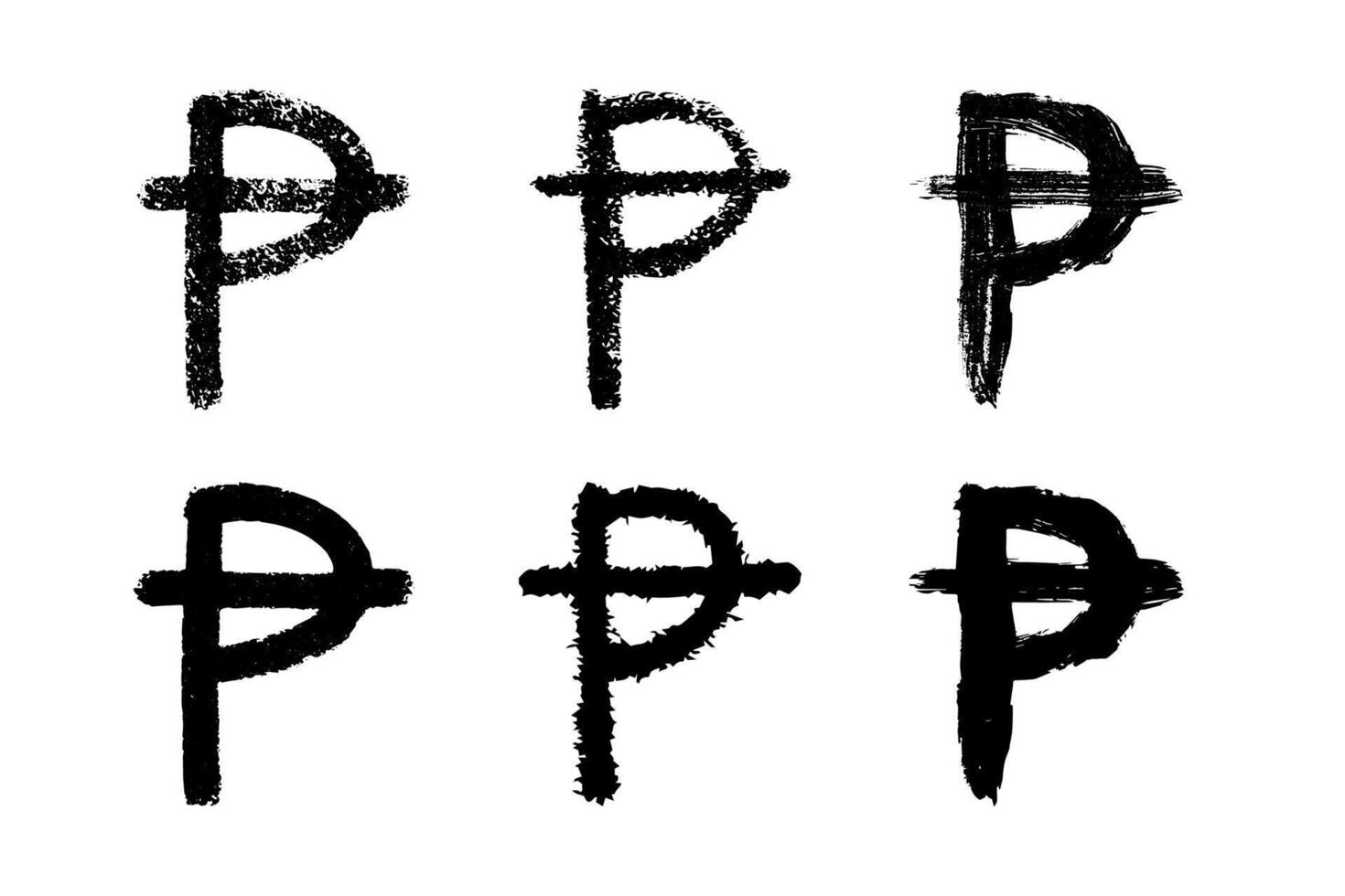 Hand drawn peseta currency symbol set Brush stroke doodle Single element for design vector