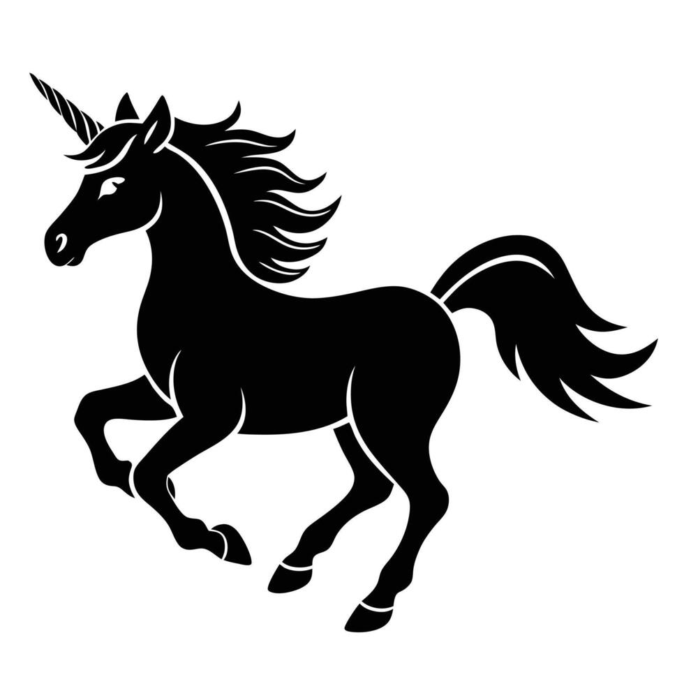 Unicorn Silhouetted on White Background vector