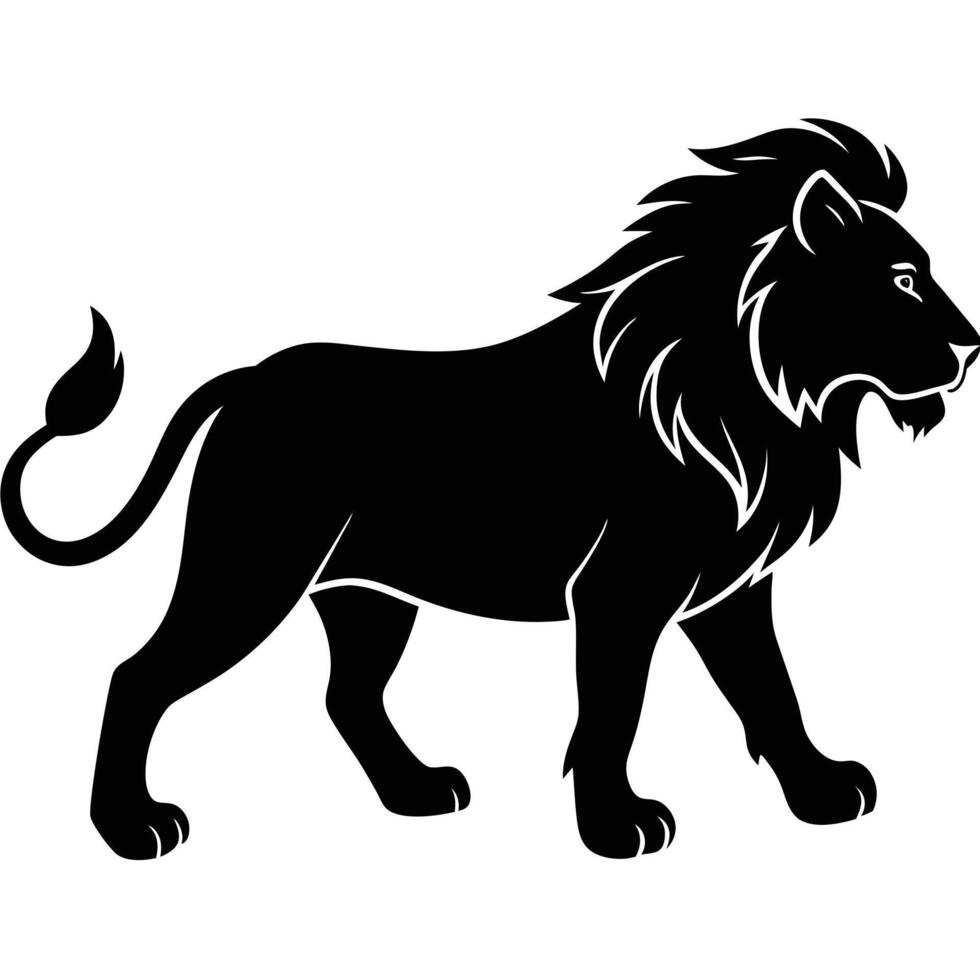 Lion Walking Silhouetted on White Background vector