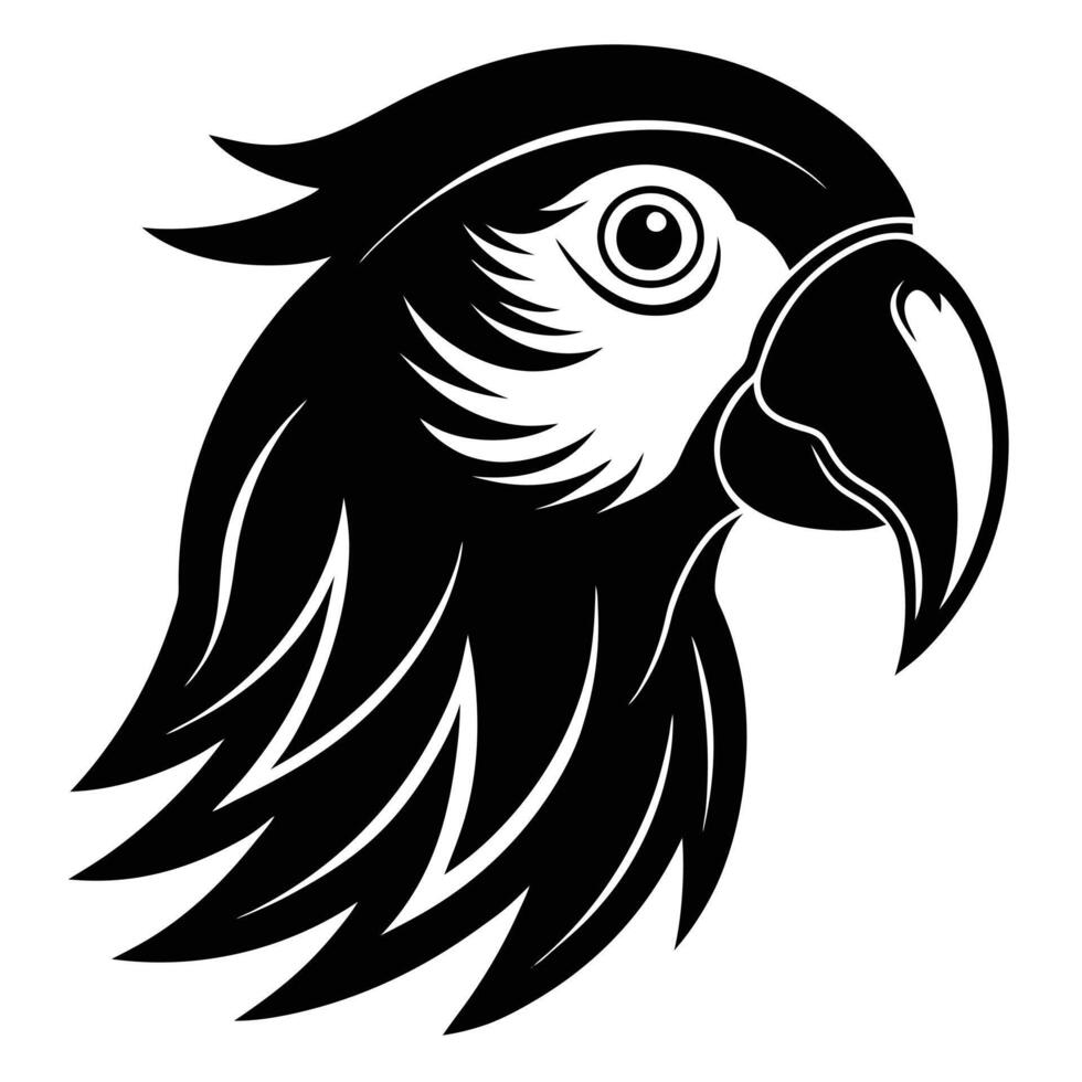 Parrot Headshot Silhouetted on White Background vector