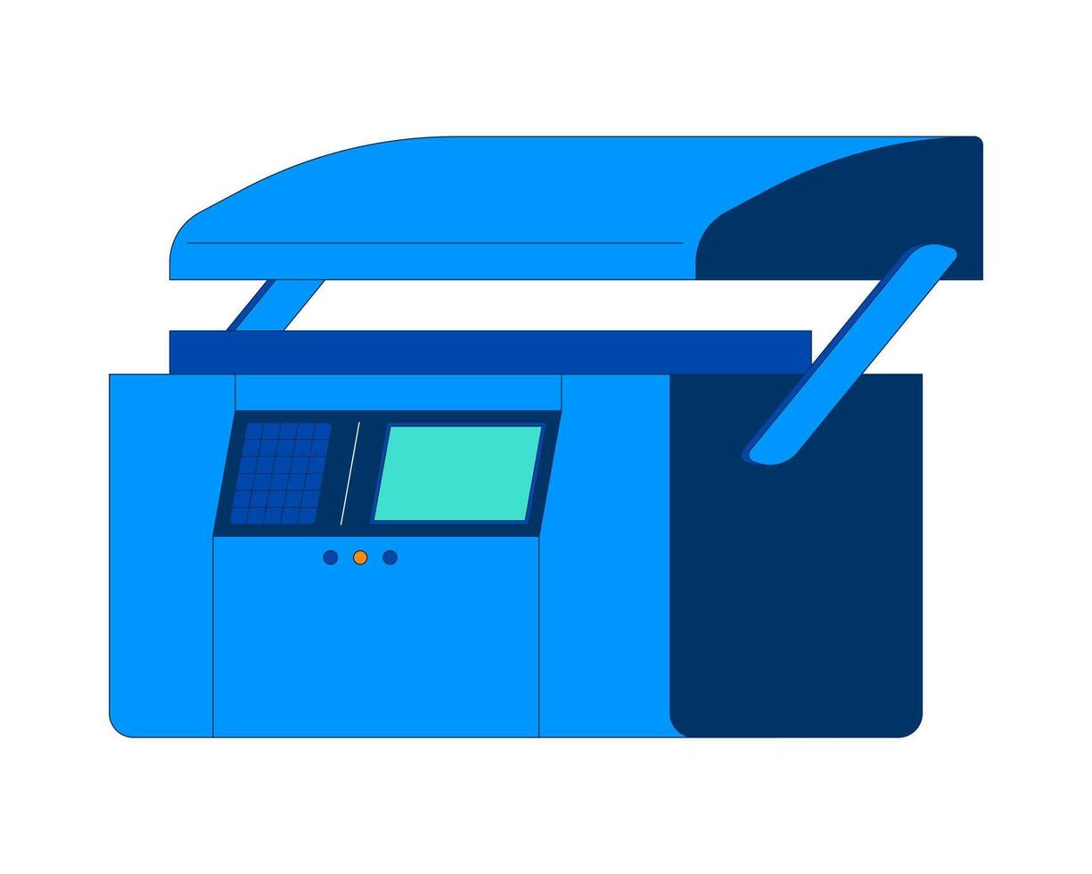 Hydraulic press brake machine 2D cartoon object. Industrial equipment for manufacturing processes. Modern technology isolated element flat clipart on white background. Spot illustration vector
