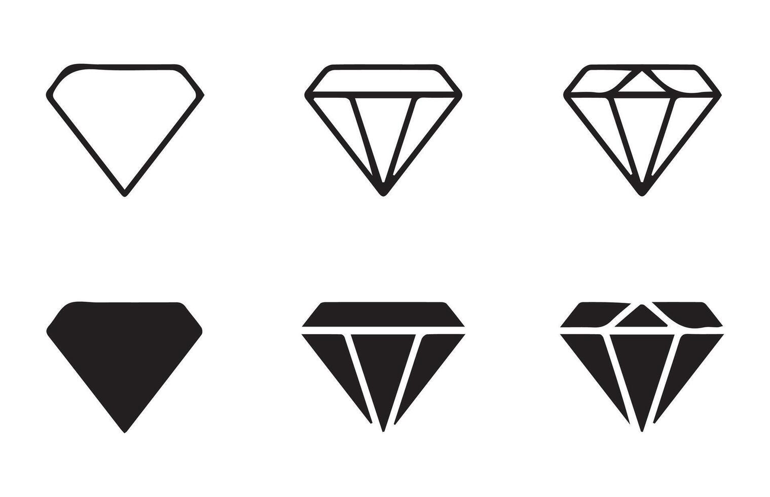 Different angles of a diamond. Black color icon set. Diamond illustration eps 10 vector