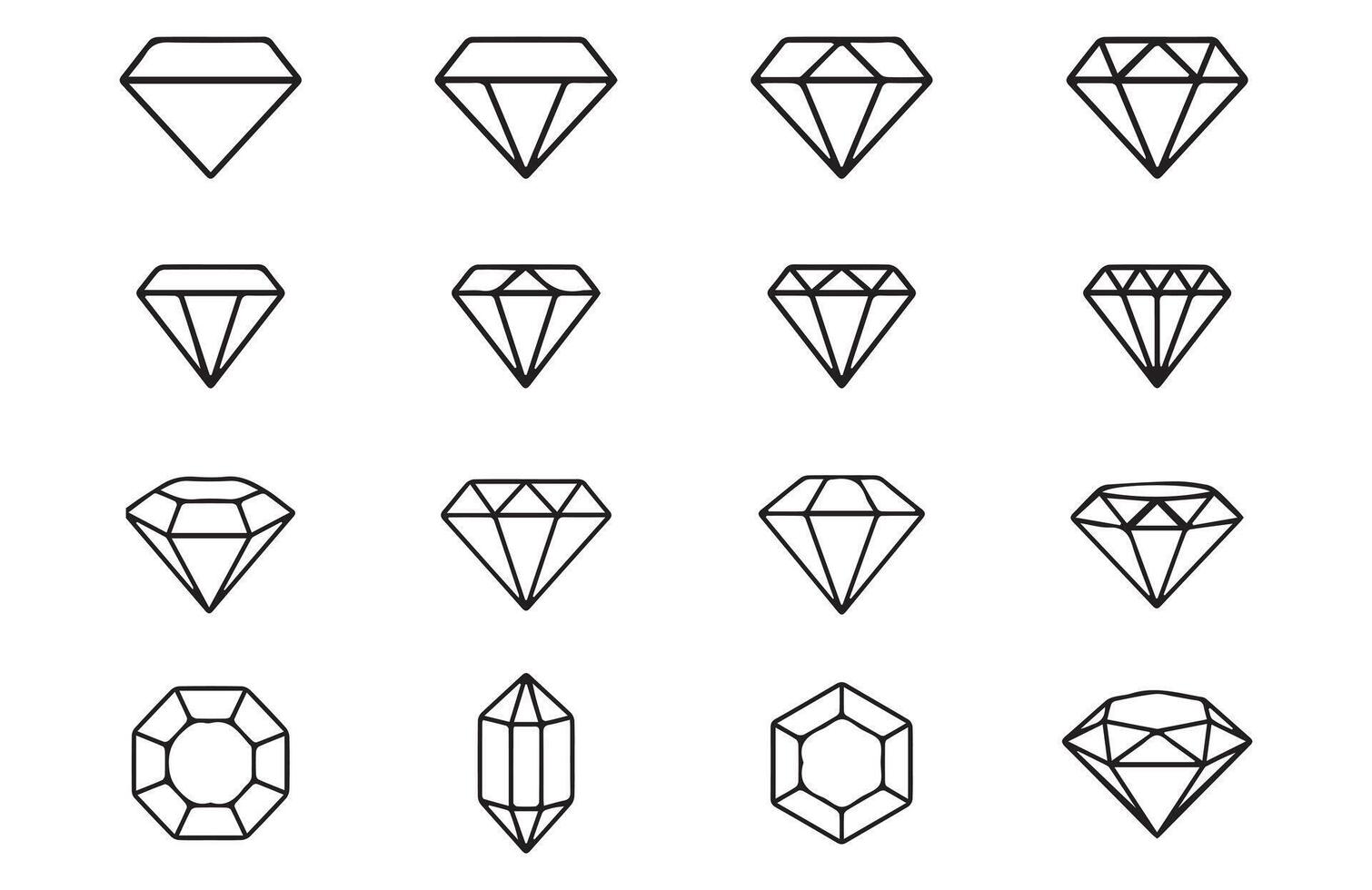 Crystal shape illustration with editable stroke vector
