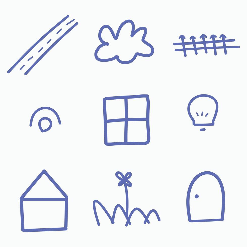 hand drawn children drawing cute nature elements illustration vector