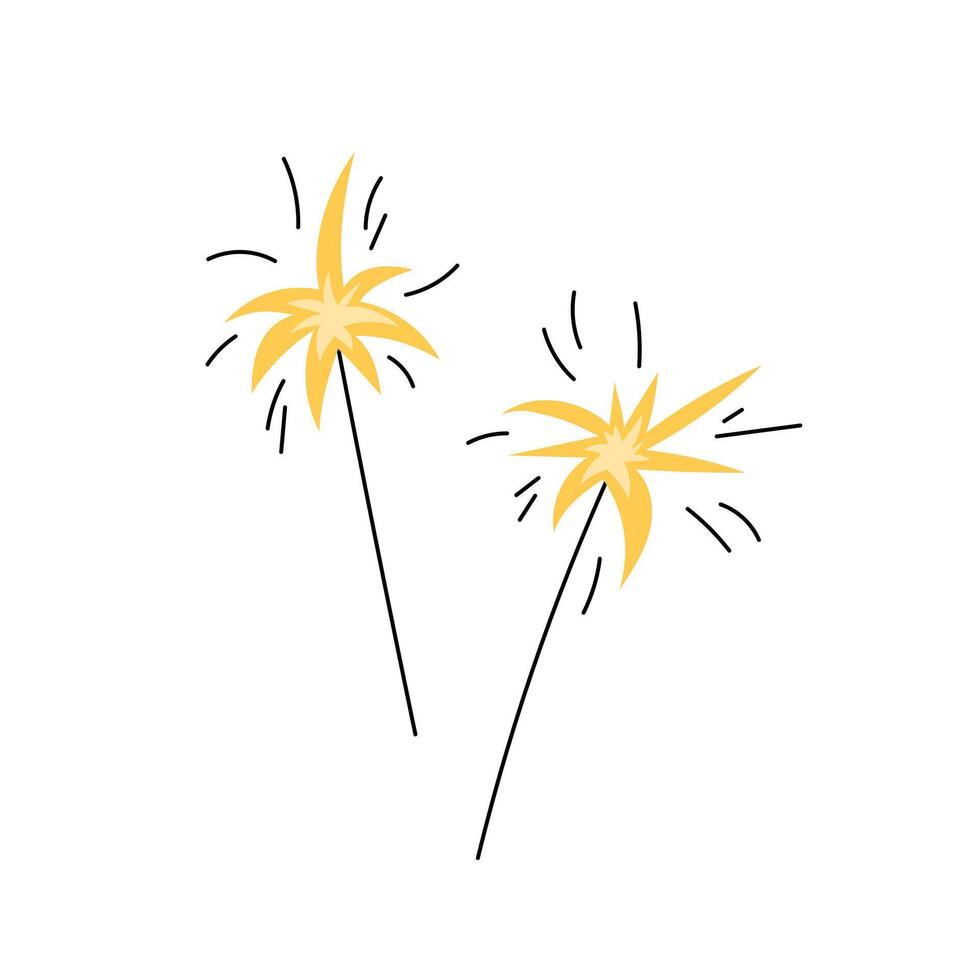 Sparklers cute hand drawn illustration. Festive handheld sparkling sticks isolated design element. vector