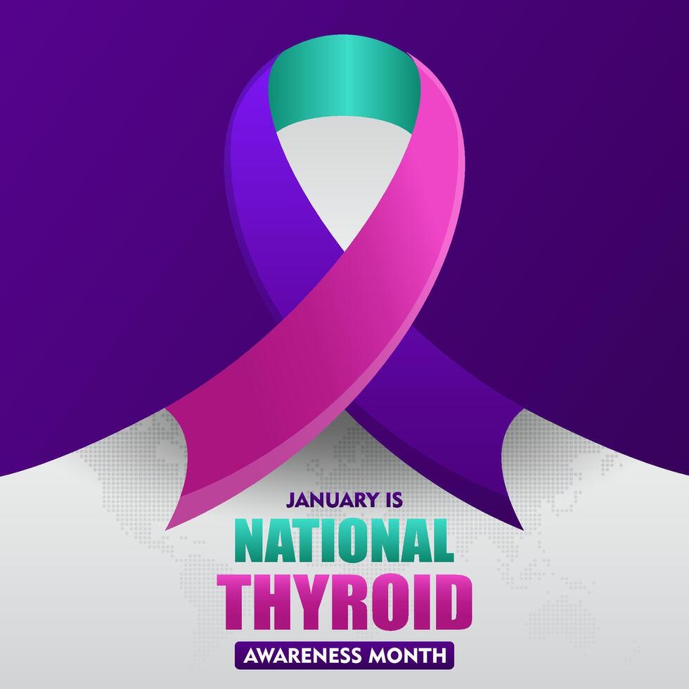 the national thyroid awareness month logo with purple ribbon vector