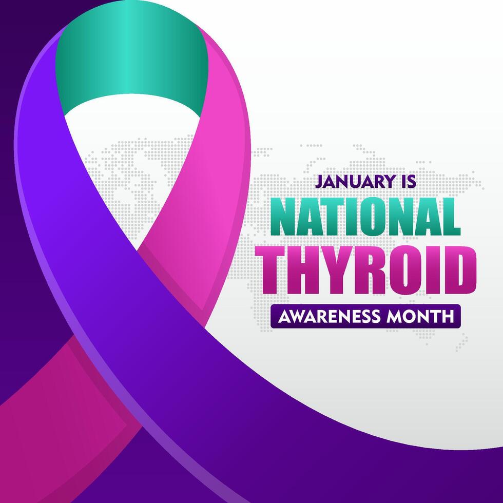 National thyroid awareness month is celebrated every year in January. with purple ribbon and typography suitable for banner, card, poster, template background vector