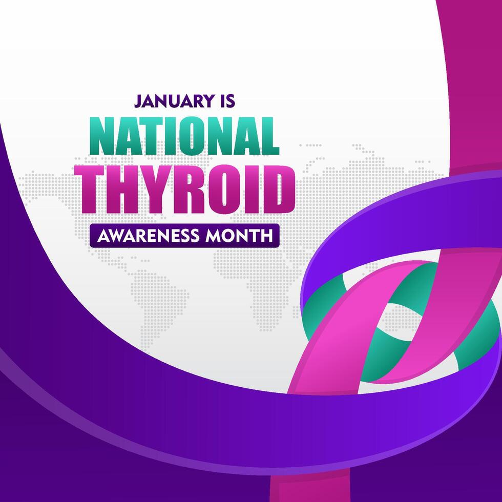 National thyroid awareness month is celebrated every year in January. with purple ribbon and typography vector