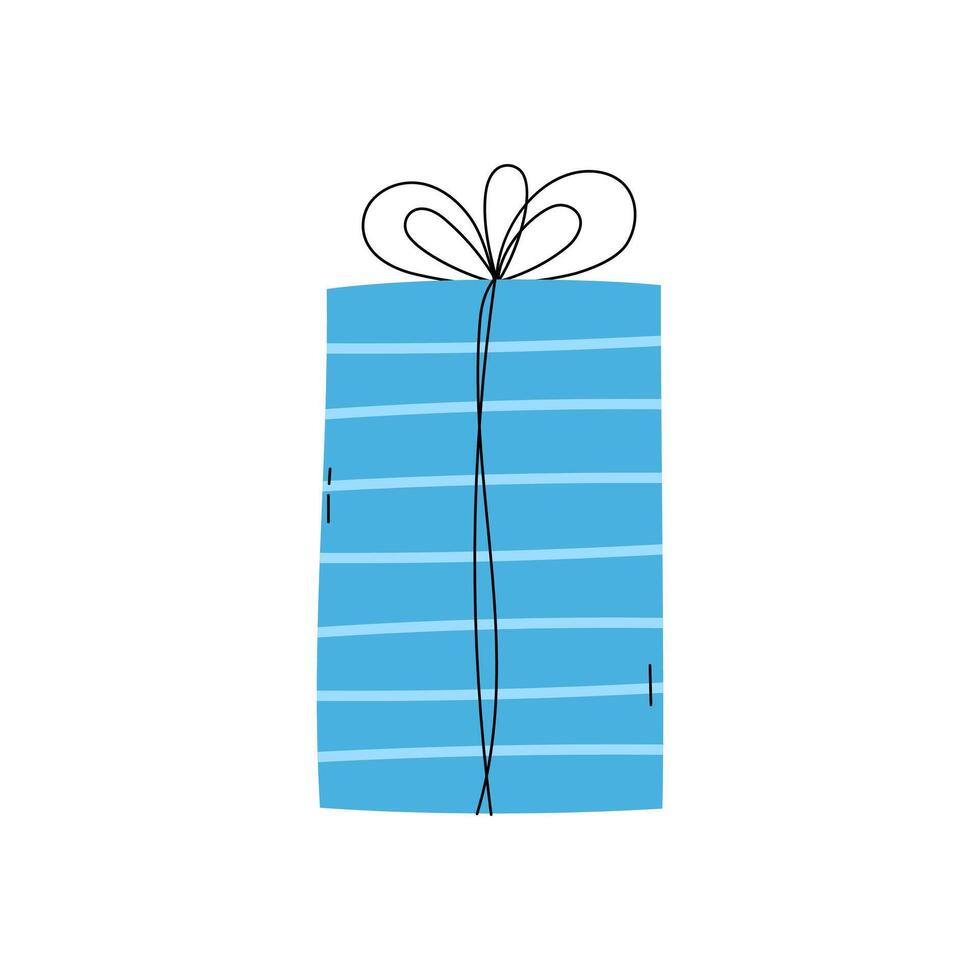 Cute gift box tied with rope. Isolated illustration. Wrapped gift for birthday, Christmas, New Year or other holiday, celebration, event. Flat rectangular striped present box. vector